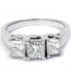 1 1/2ct 3-Stone Princess Cut Diamond Engagement Ring 14K White Gold Lab Grown