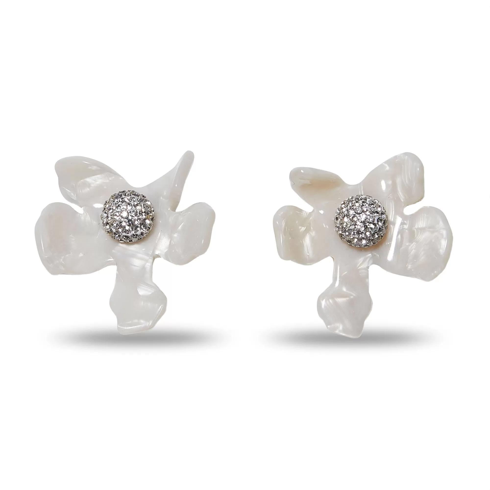 10 YEAR ANNIVERSARY MOTHER OF PEARL CRYSTAL LILY BUTTON EARRINGS