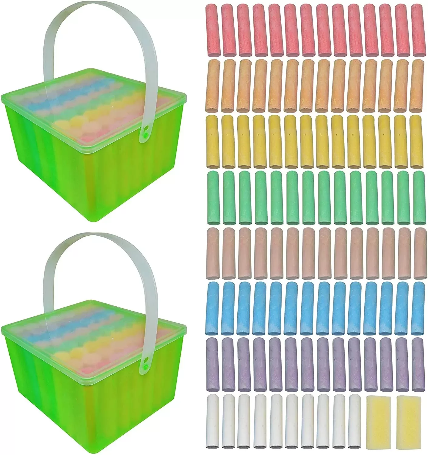 108 Jumbo Sidewalk Chalk Sticks with 2 Sponge Erasers and 2 Storage Boxes