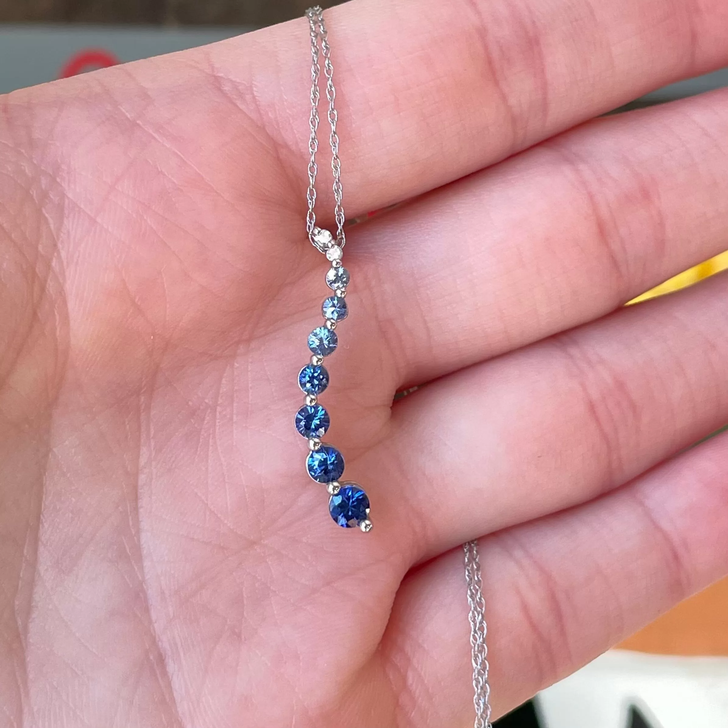 10K White Gold Diamond Sapphire Ombre Journey Pendant Necklace