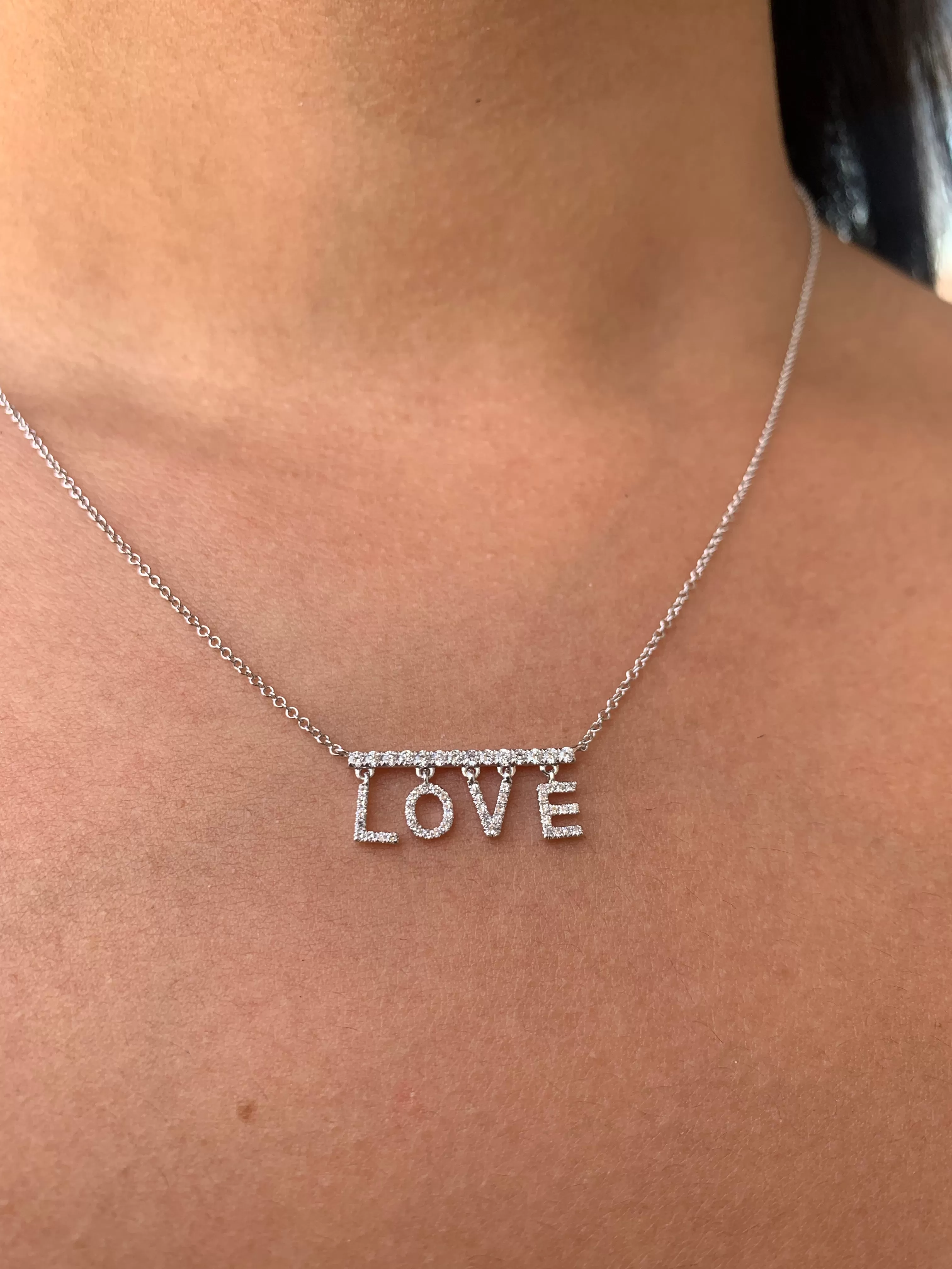 14K White Gold Moveable 'LOVE' Bar Diamond Pendant