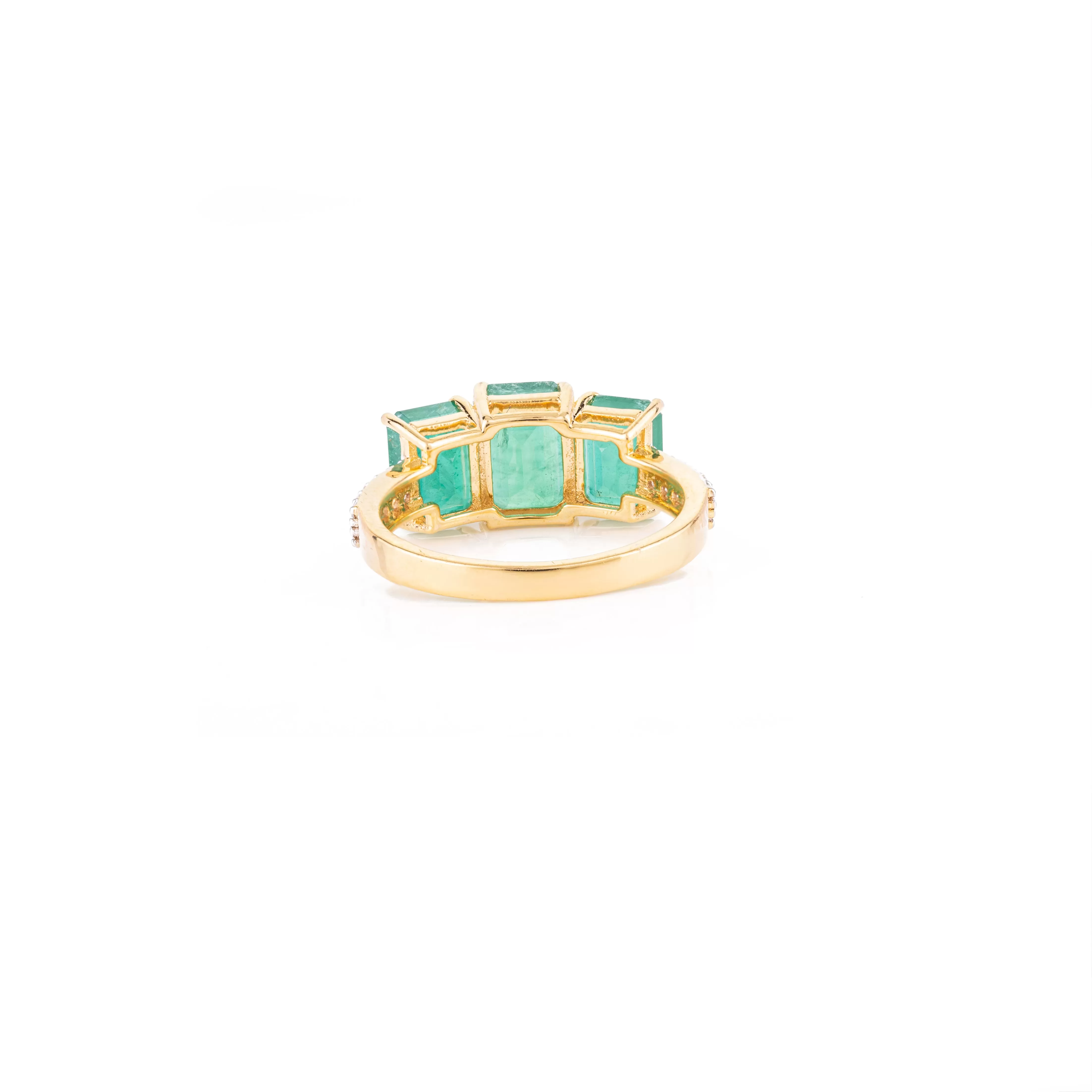 18K Gold Trillion Emerald Diamond Wedding Ring