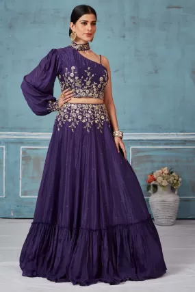 32A041 Purple Georgette Embroidered Contemporary Skirt Set