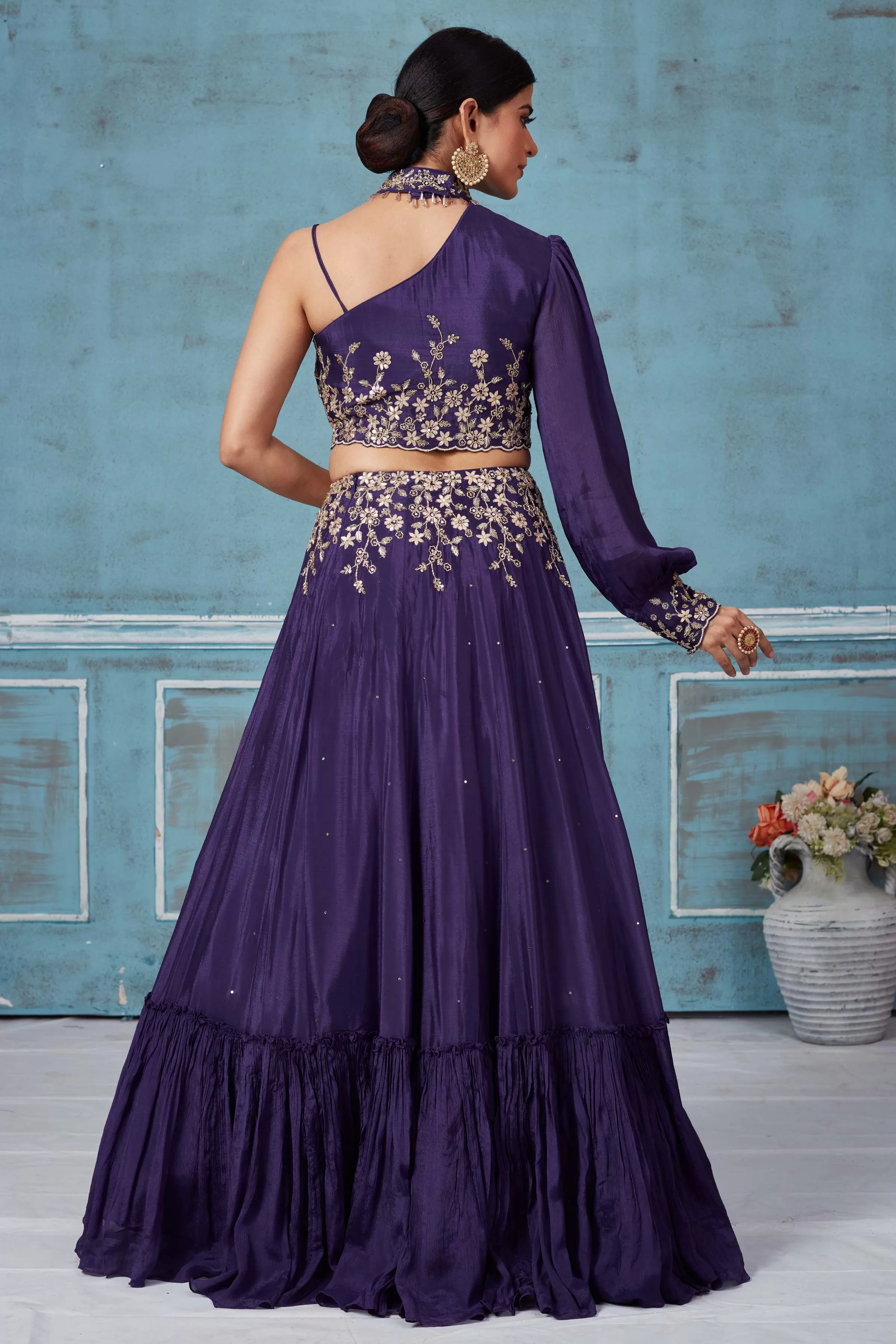 32A041 Purple Georgette Embroidered Contemporary Skirt Set