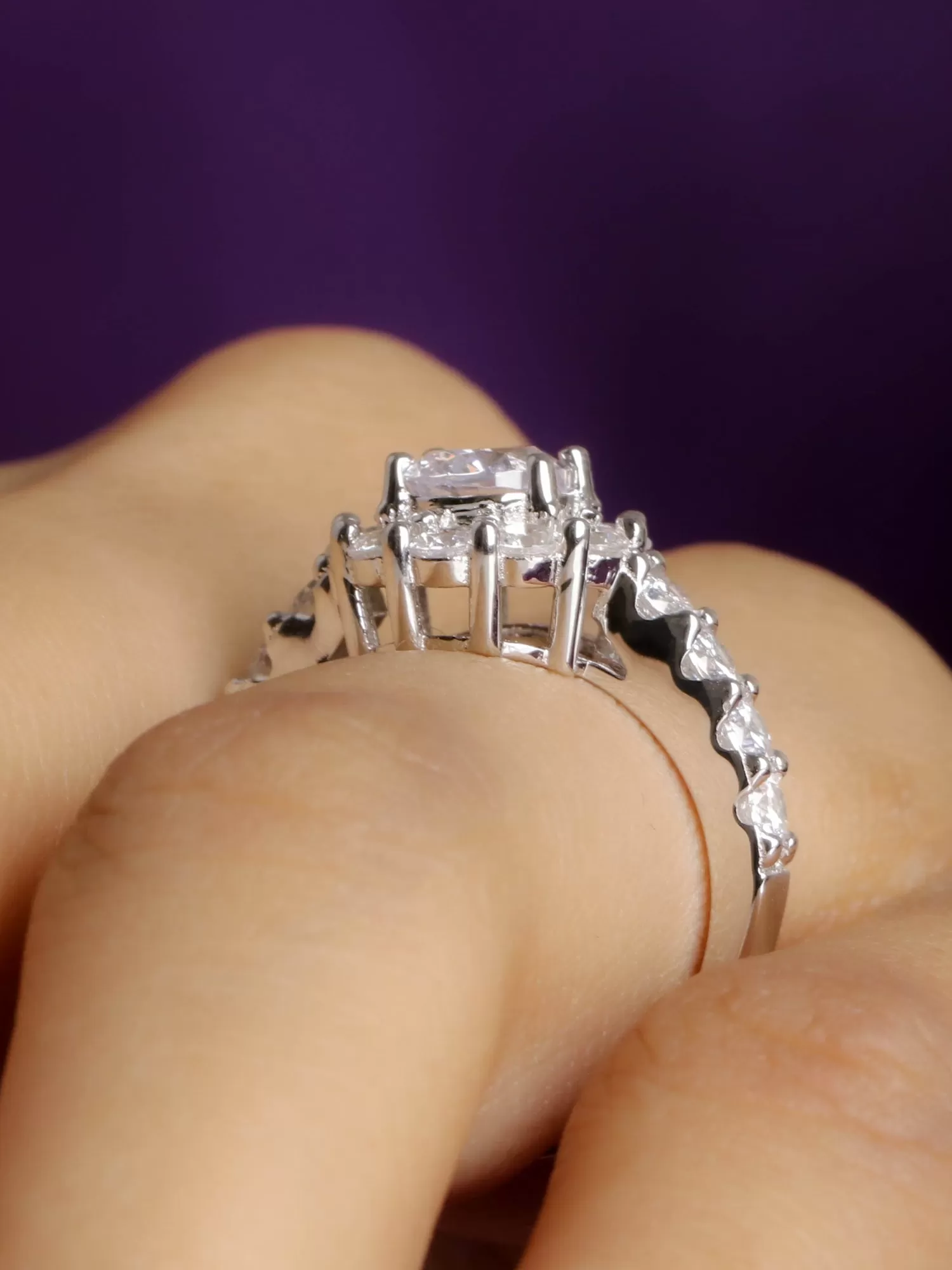 925 Silver Solitaire Flower Ring For Her