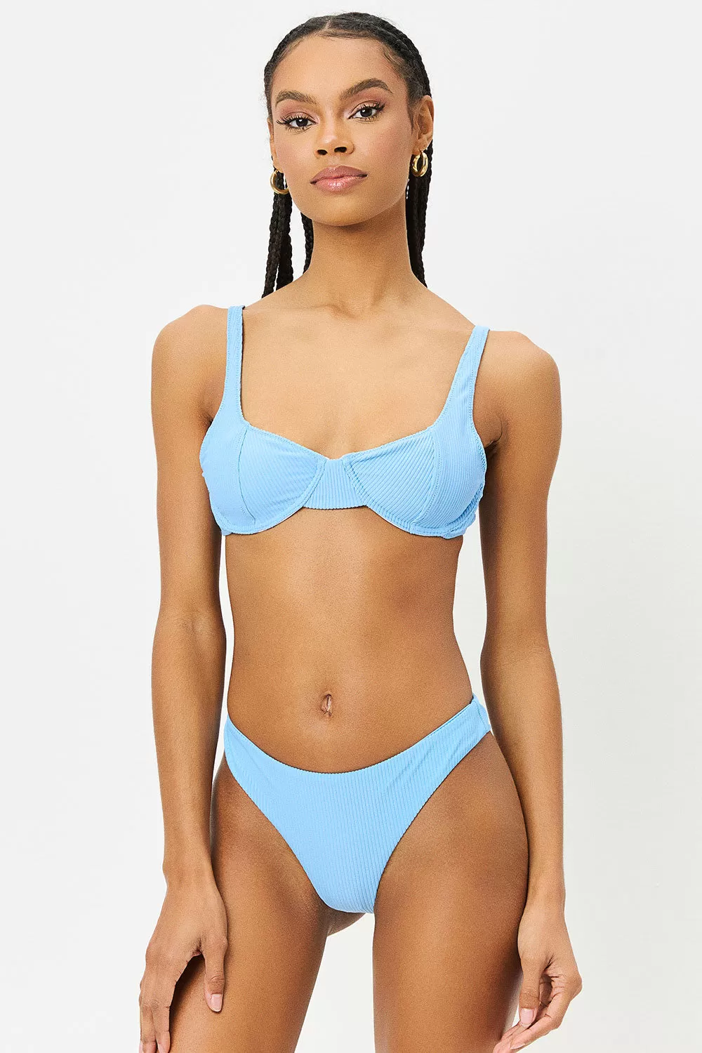 Anna Underwire Ribbed Bikini Top - Chambray