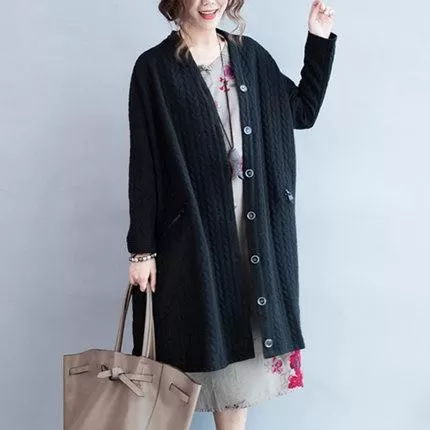 BABAKUD Plus Size Loose Knitted Buttons Cardigan Coat