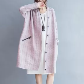 BABAKUD Plus Size Loose Knitted Buttons Cardigan Coat