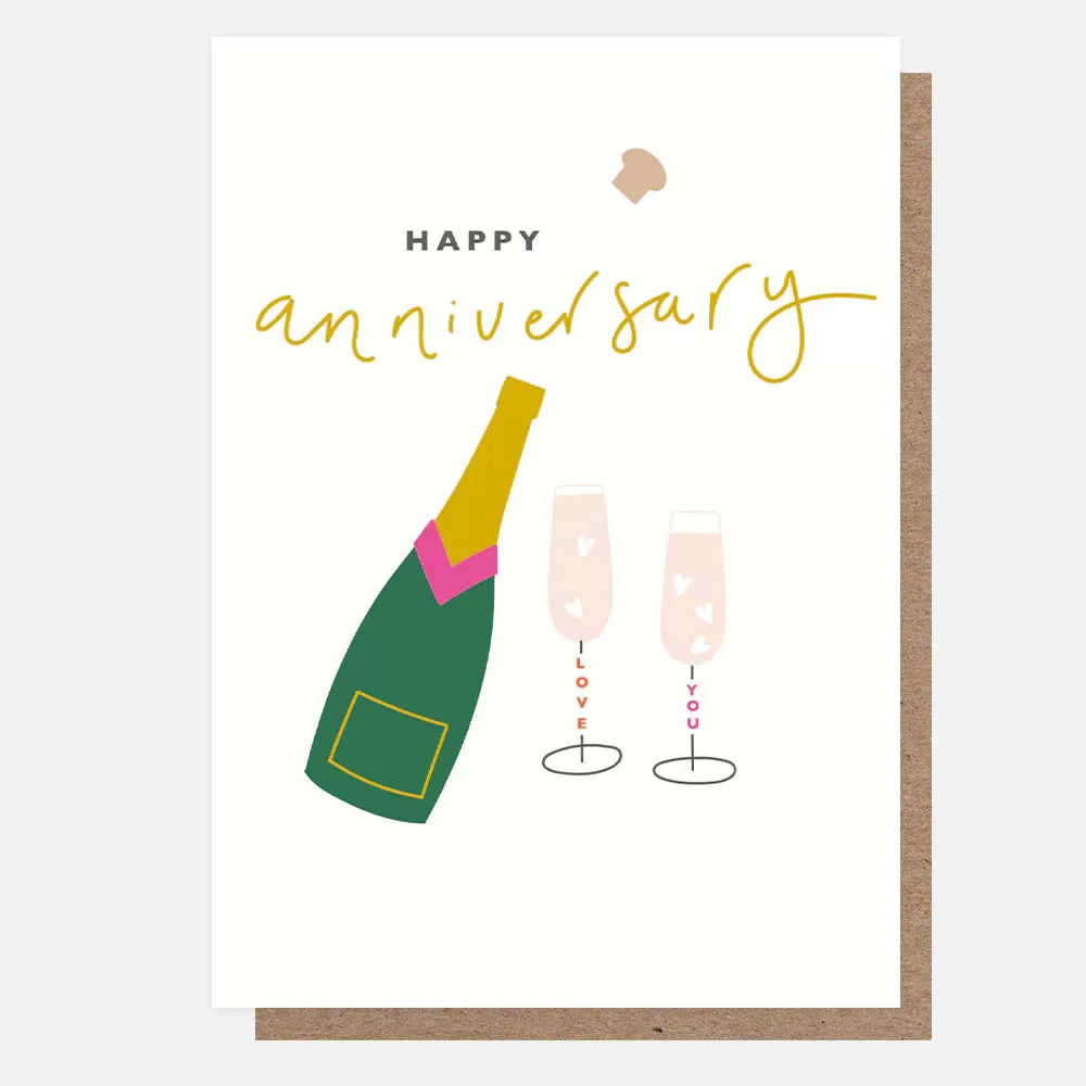 Bottle And Glasses Anniversary Card