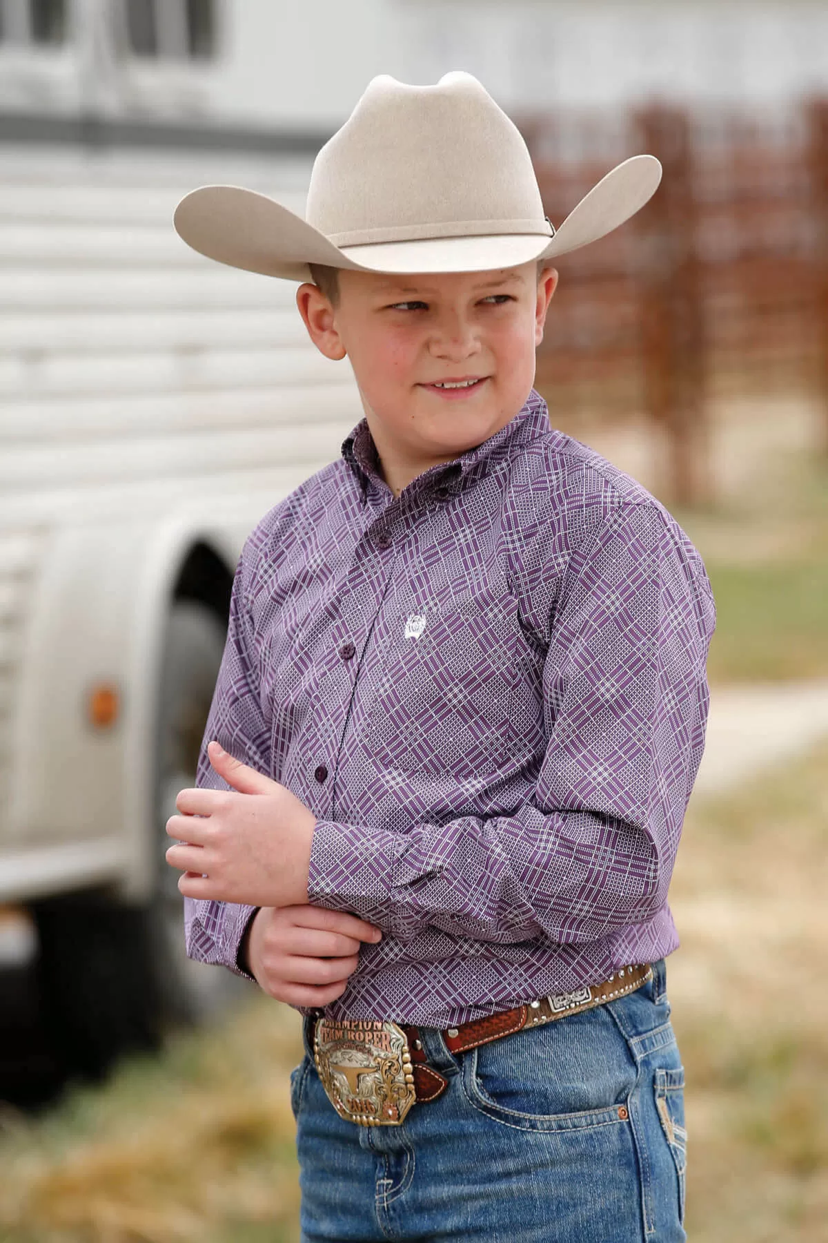 Boy's Cinch Purple Print L/S Shirt