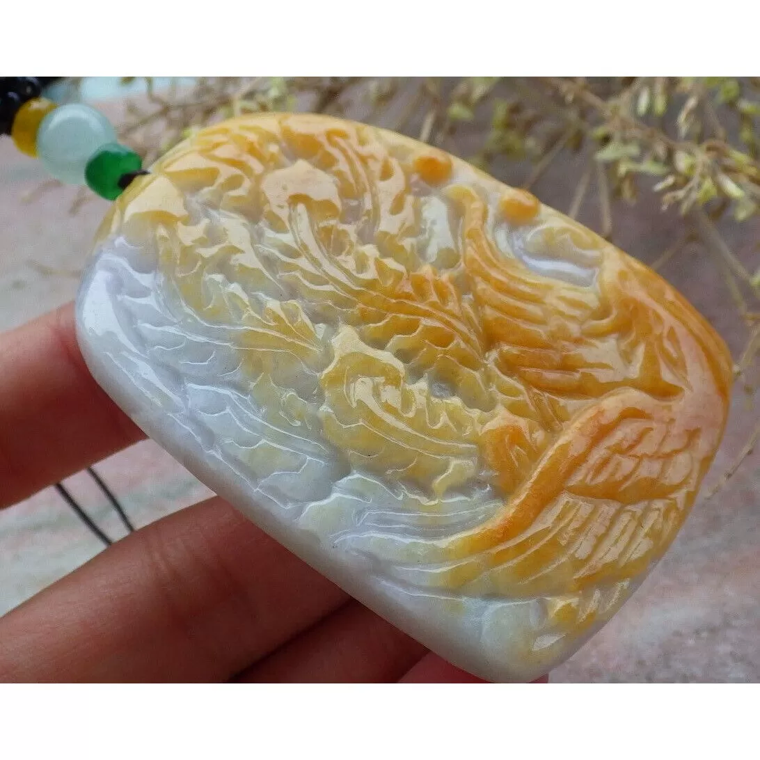 Certified Yellow  Natural A Jade Jadeite Pendant Phoenix Flower #33-1226