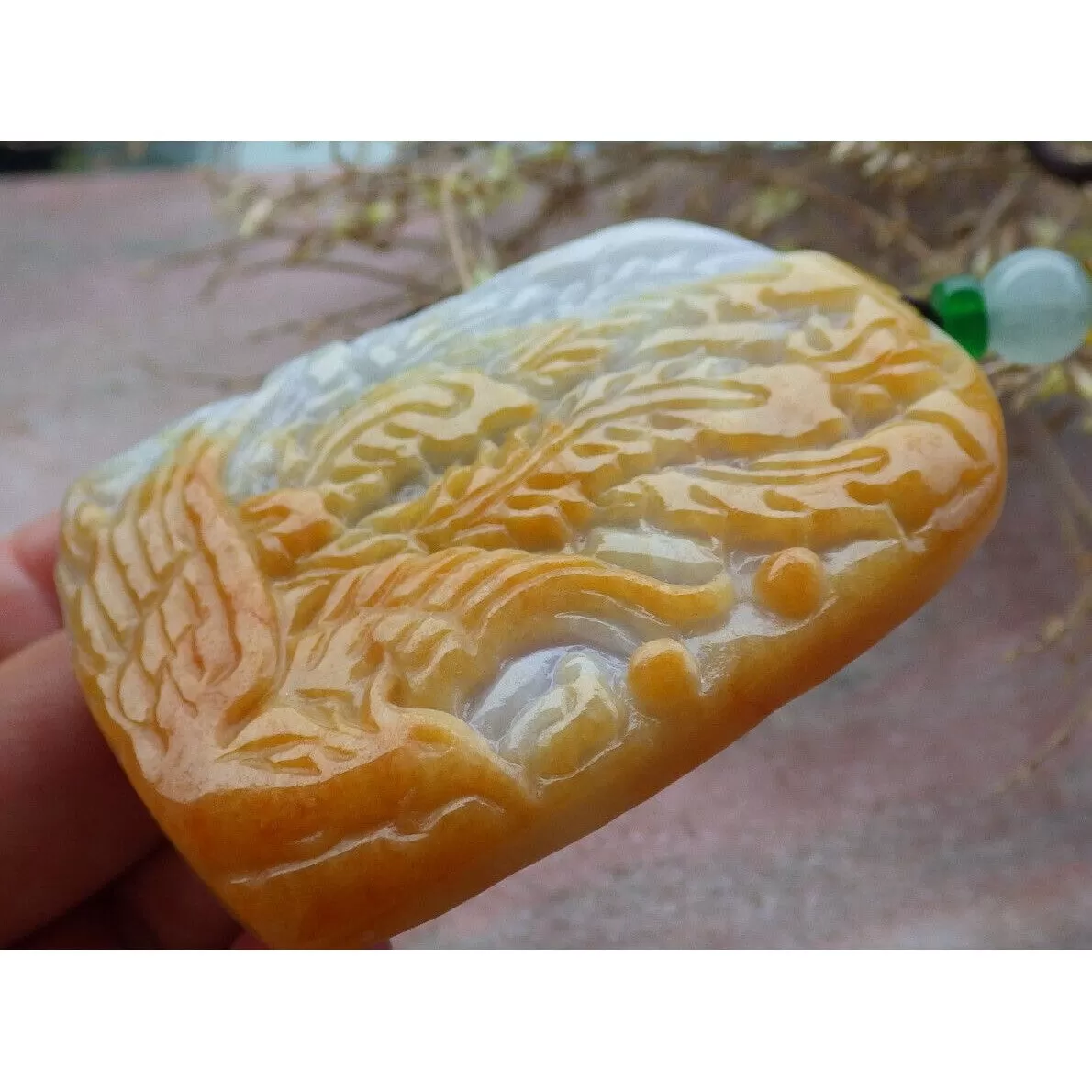 Certified Yellow  Natural A Jade Jadeite Pendant Phoenix Flower #33-1226