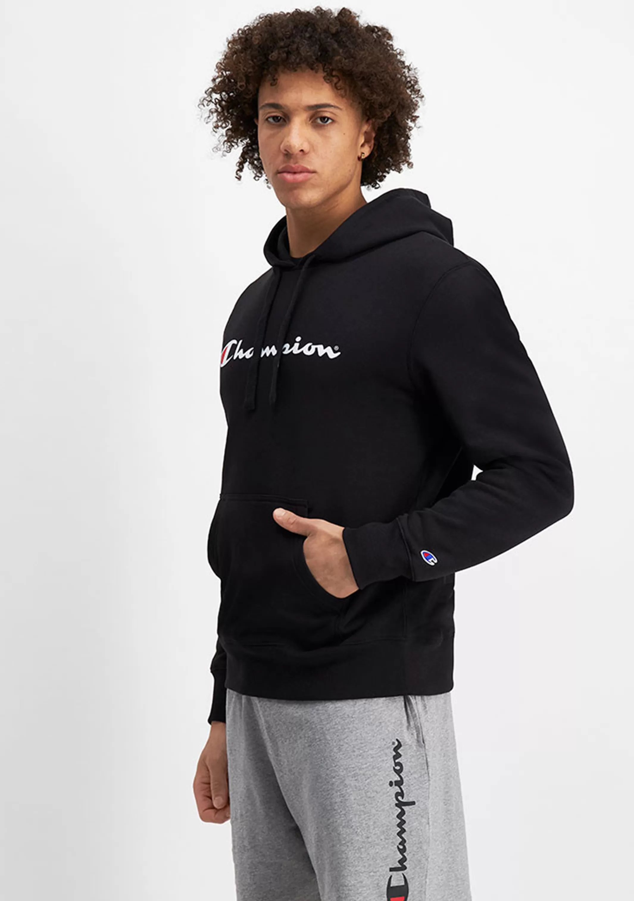 Champion Mens Script Hoodie Black <br> AY79N BLK