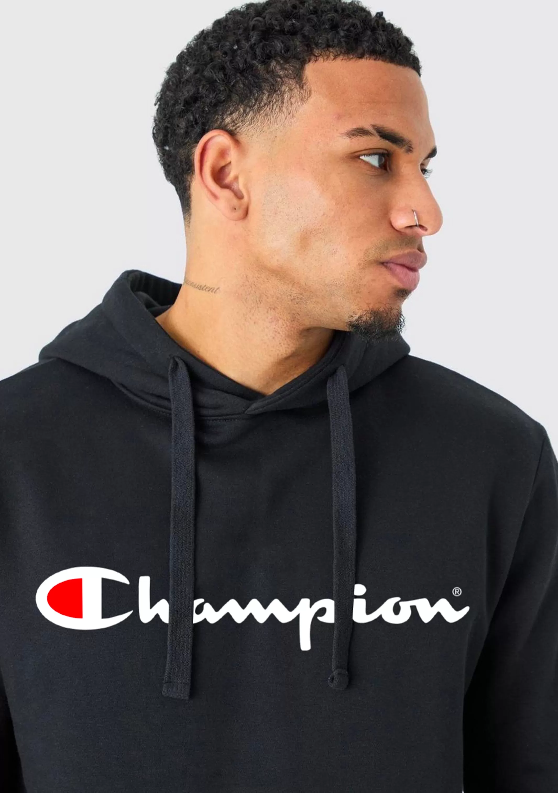 Champion Mens Script Hoodie Black <br> AY79N BLK