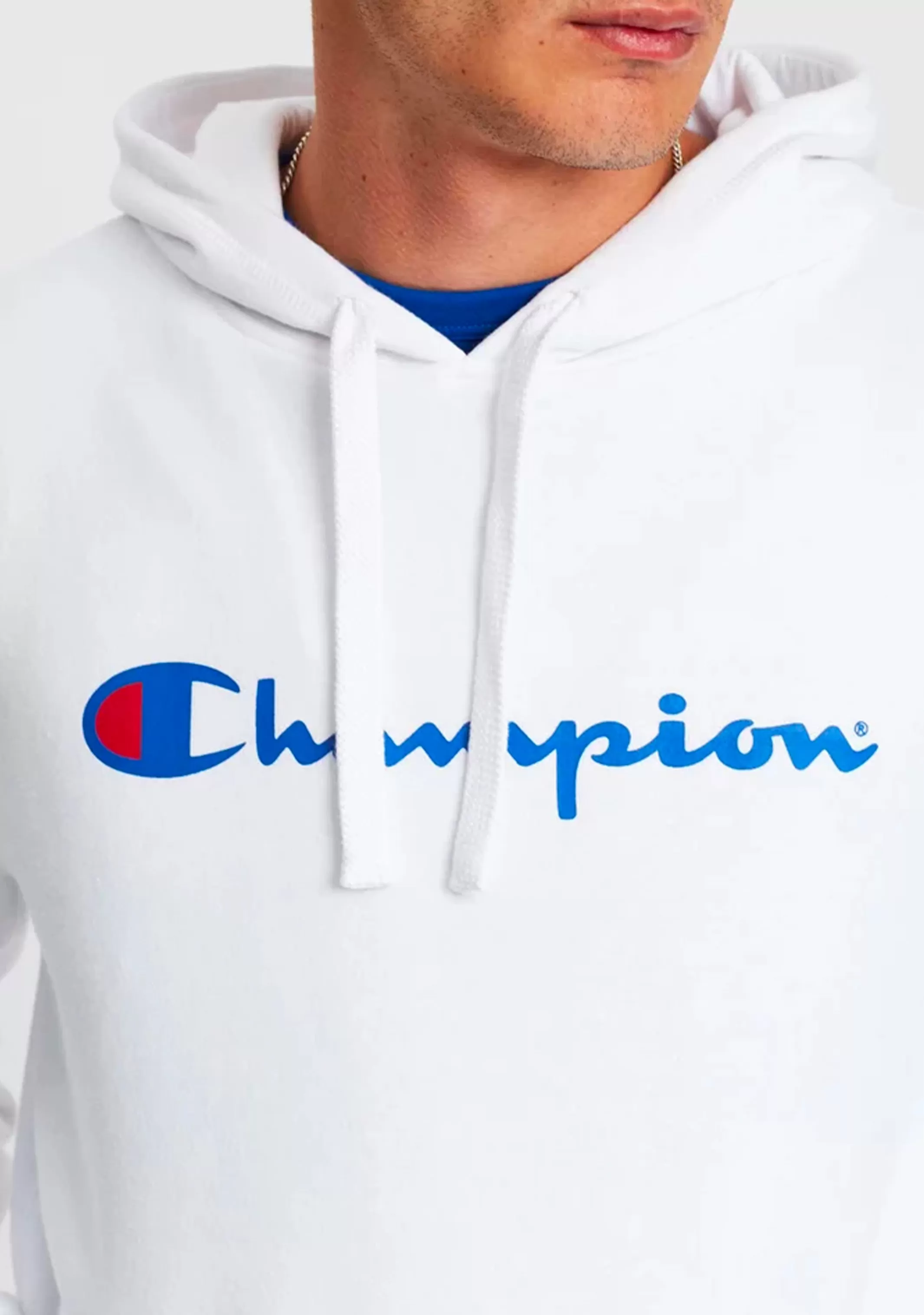 Champion Mens Script Hoodie White <BR> AY79N WIT