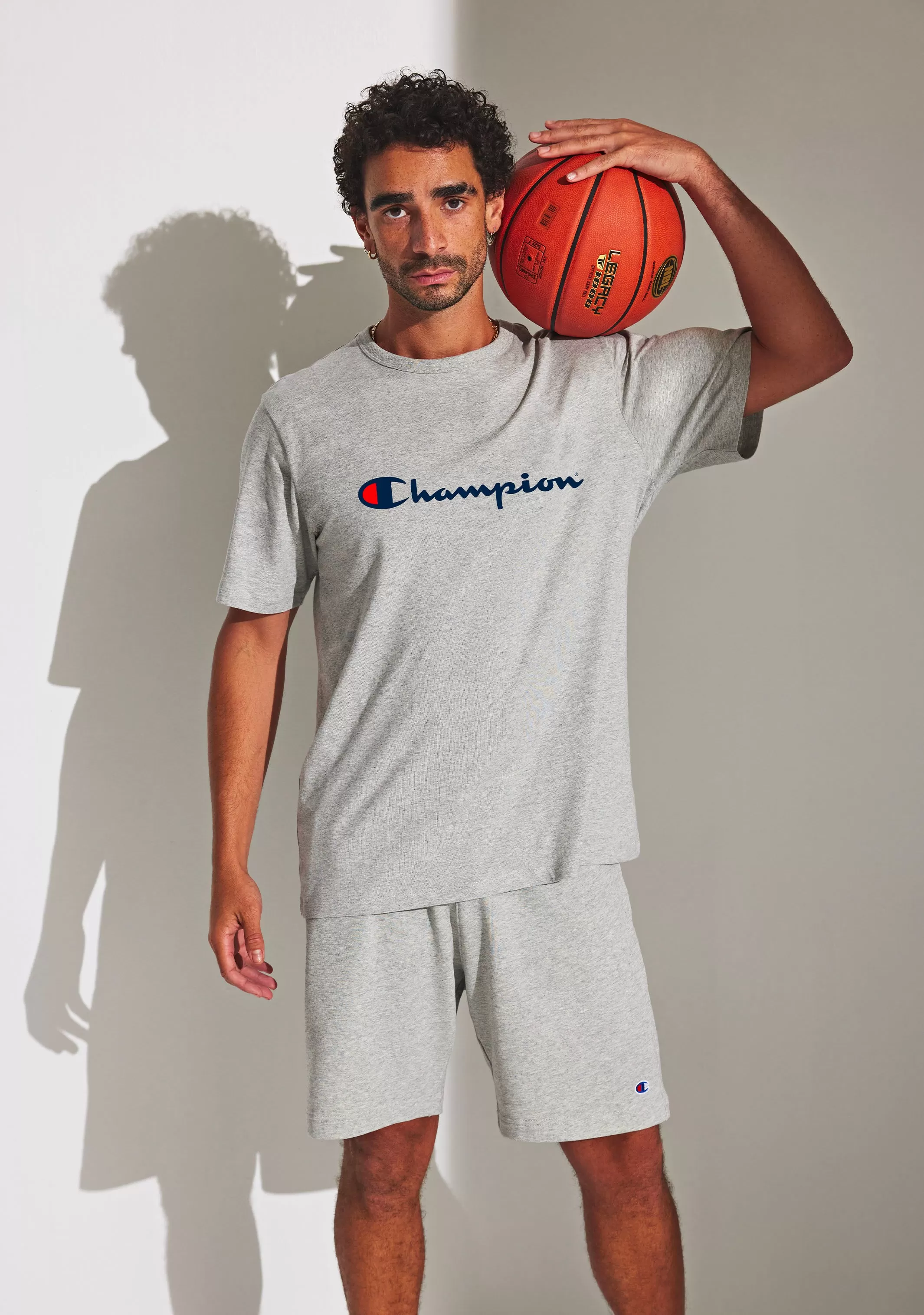 Champion Mens Script Logo Short Sleeve Tee Grey  <br> AXQPN A3R