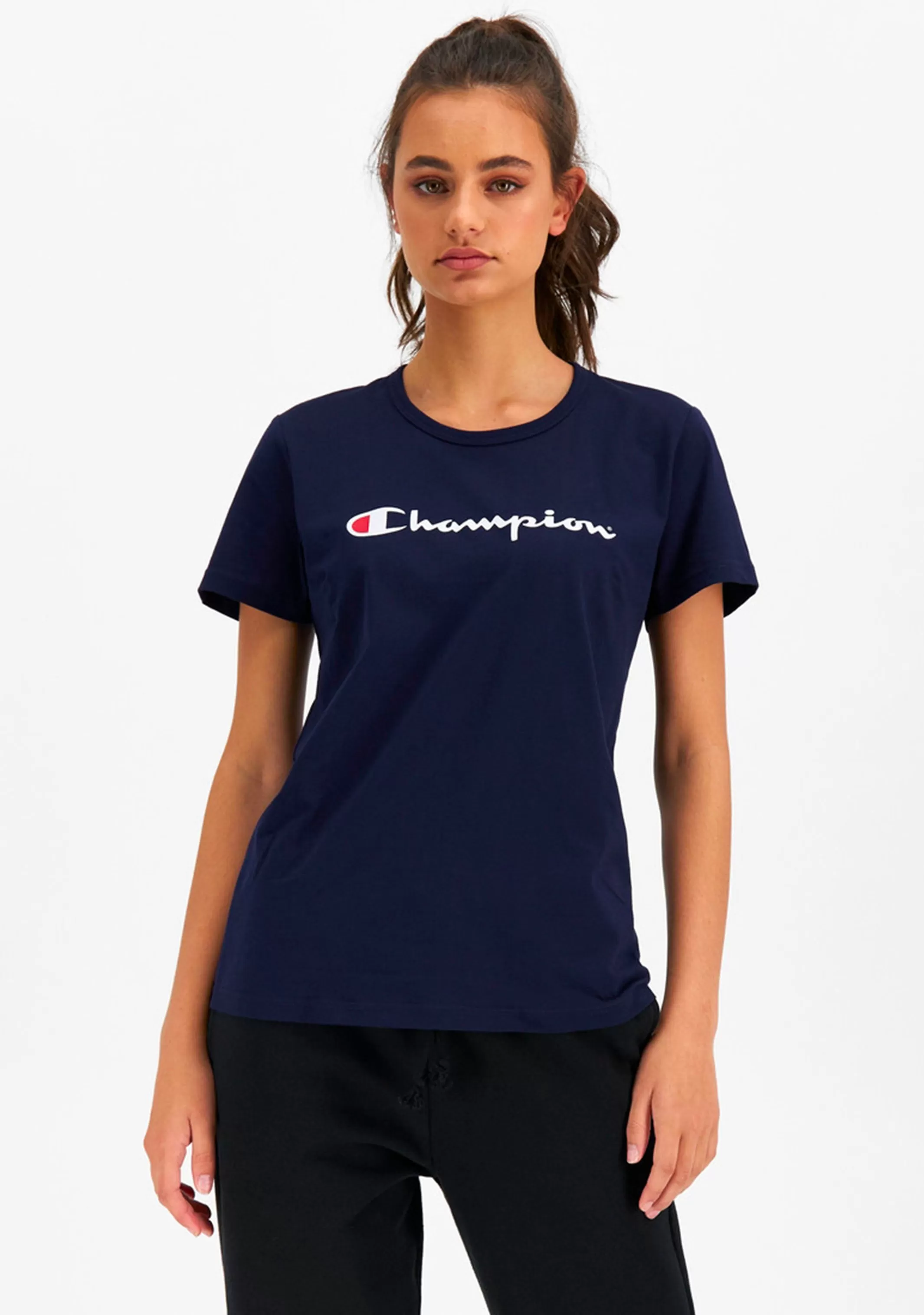 Champion Womens Script Short Sleeve Tee Navy <BR> CVRGN NAV