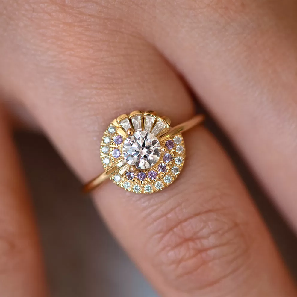 Cluster Engagement Ring with Purple Lilac Sapphires