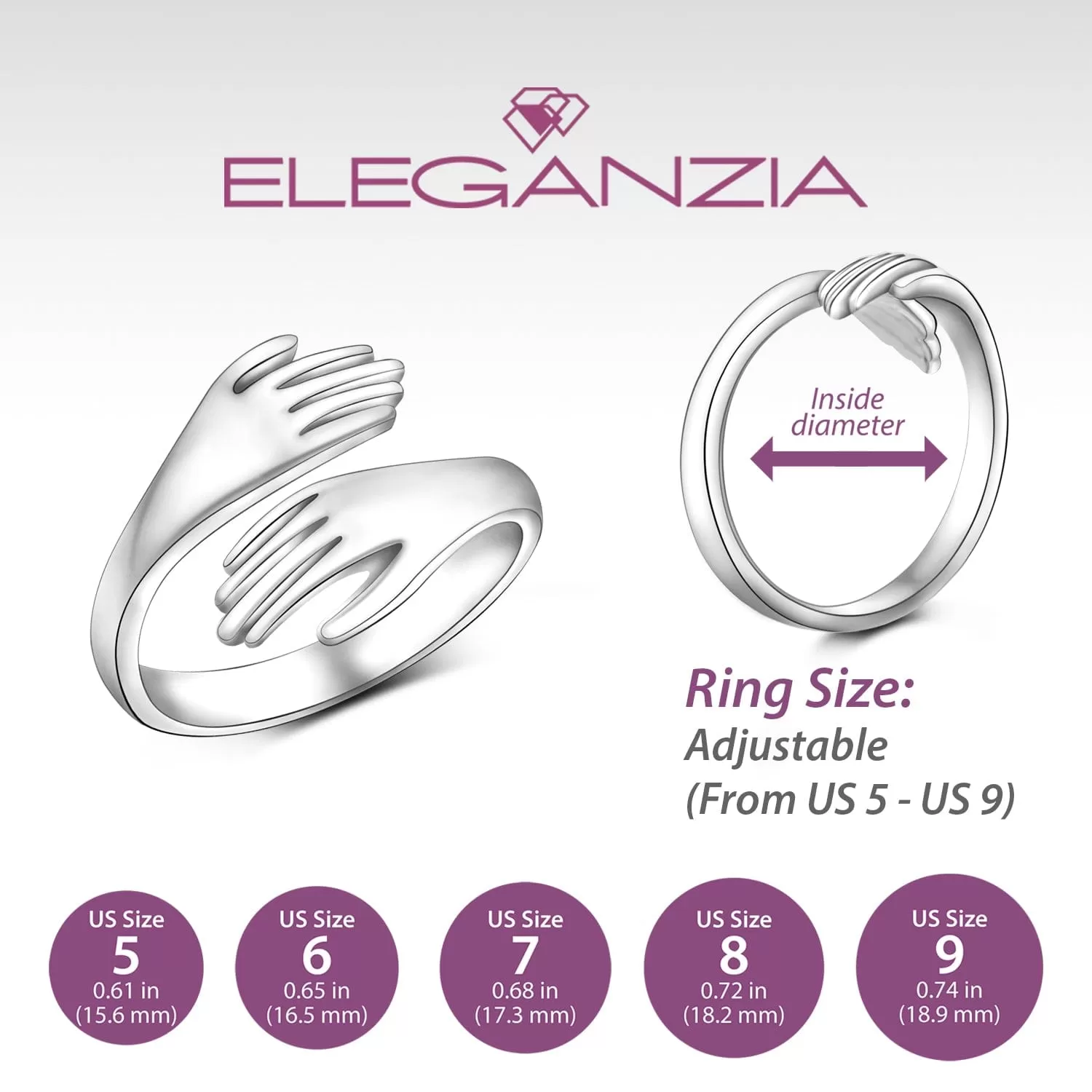 Couple Hug Ring Love Embrace Silver Adjustable Ring