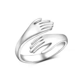 Couple Hug Ring Love Embrace Silver Adjustable Ring