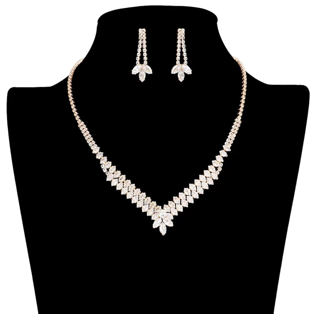 Cubic Zirconia CZ Marquise Stone Cluster Jewelry Set