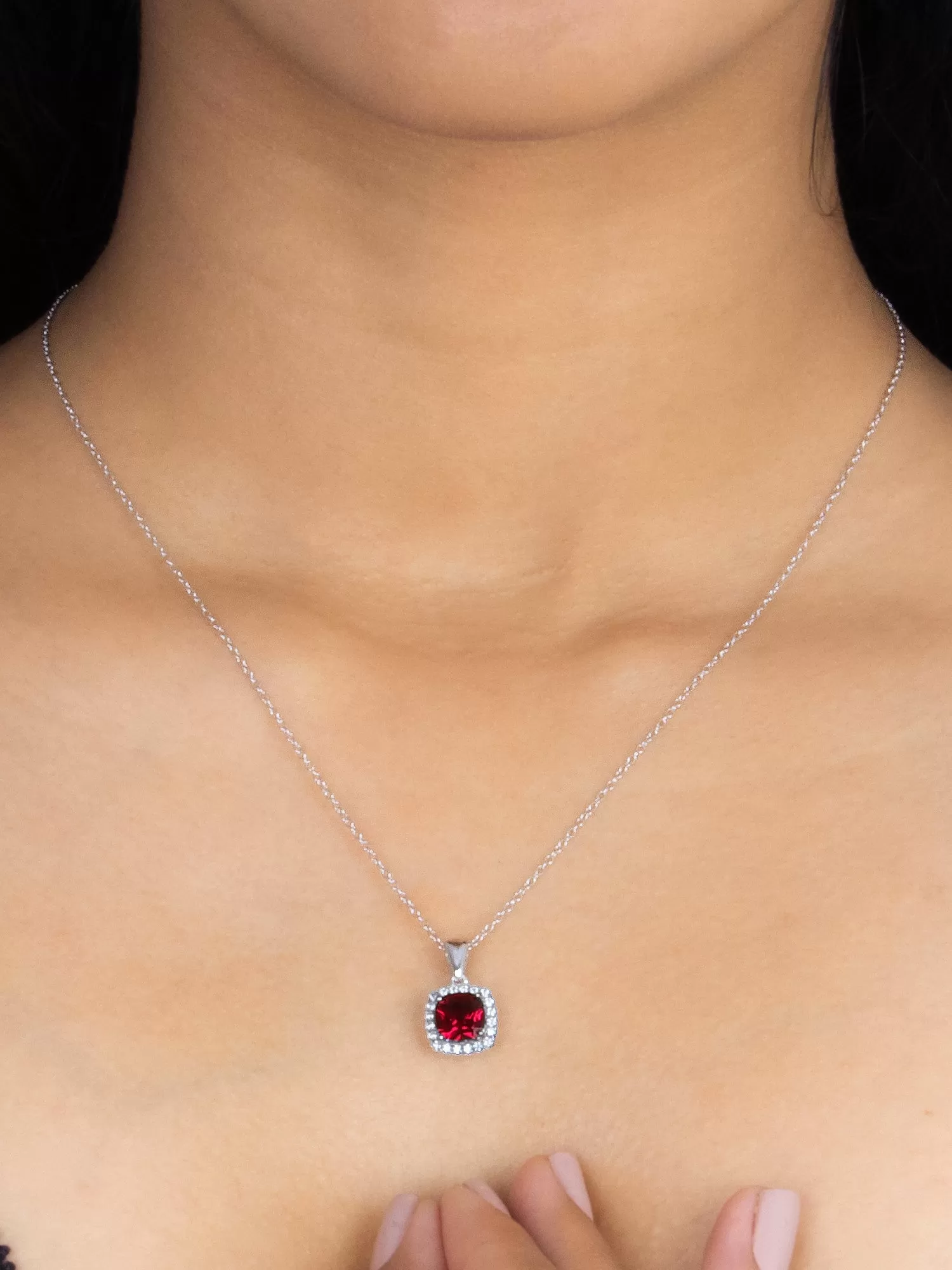 Cushion Cut Red Ruby Pendant With 925 Silver Chain