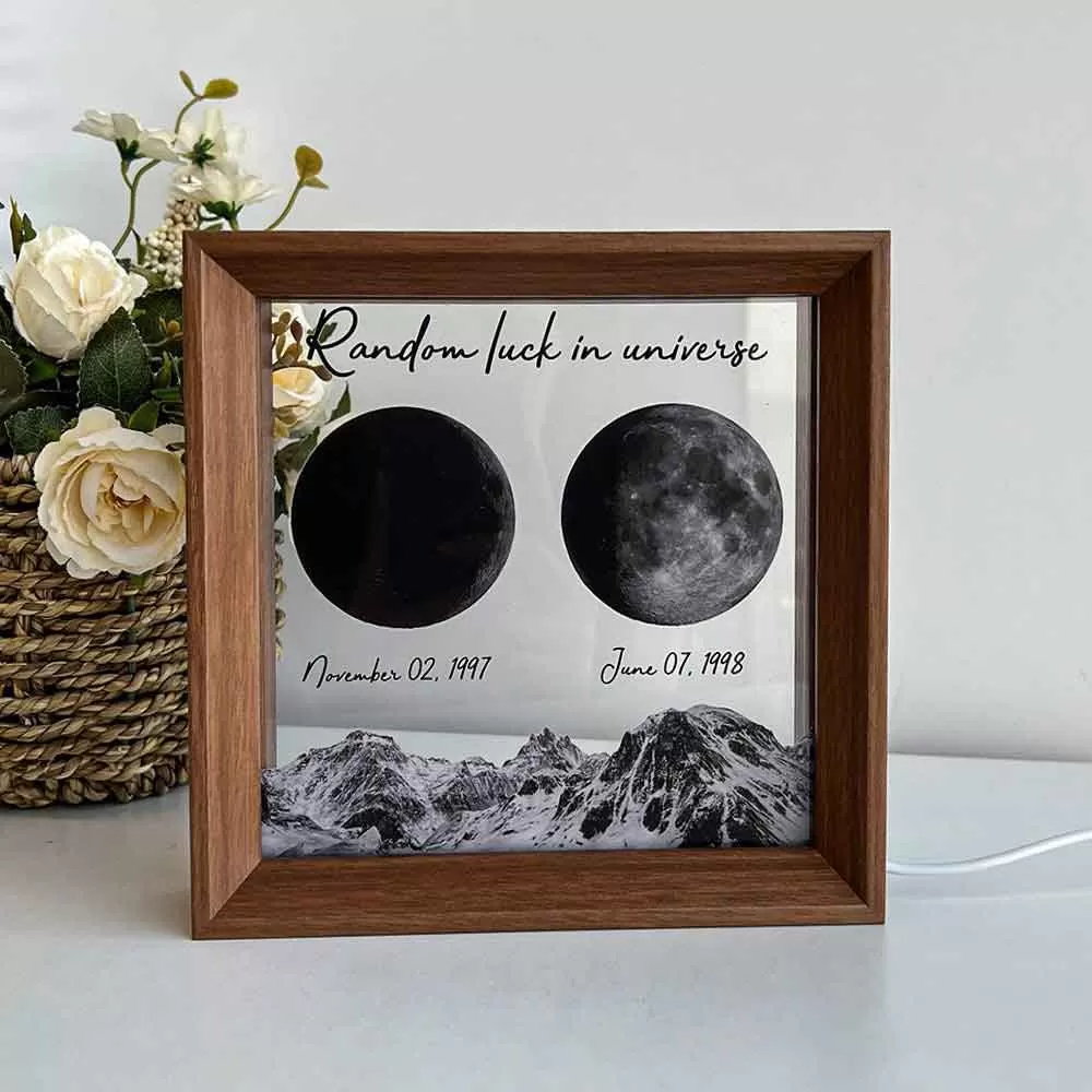 Custom Moon Phase LED Frame Wood Lunar Print Frame Personalized Birthday Moon Phases Photo Frame