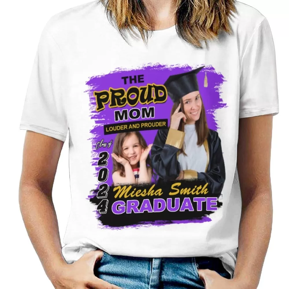 Custom Photo&Name Proud Mom Graduation T-shirt and Matching Stole and Car Cup Set Class of 2024 Graduation Gift