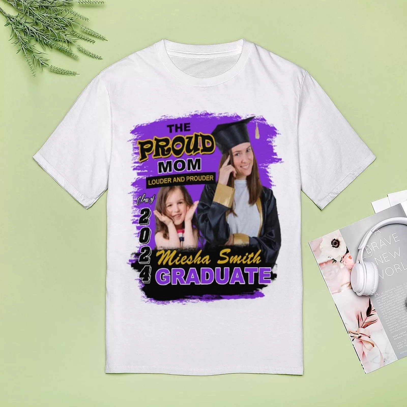 Custom Photo&Name Proud Mom Graduation T-shirt and Matching Stole and Car Cup Set Class of 2024 Graduation Gift