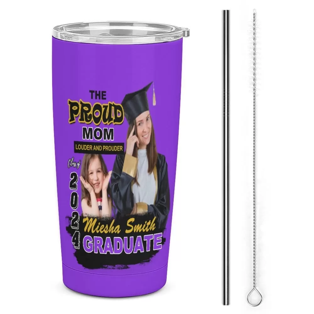 Custom Photo&Name Proud Mom Graduation T-shirt and Matching Stole and Car Cup Set Class of 2024 Graduation Gift