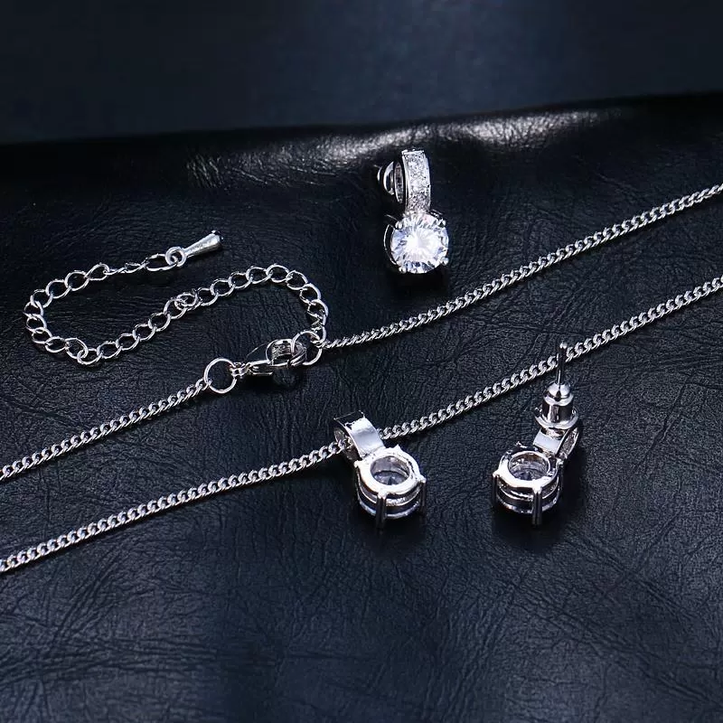 CZ Crystal Silver Necklace Earring Set