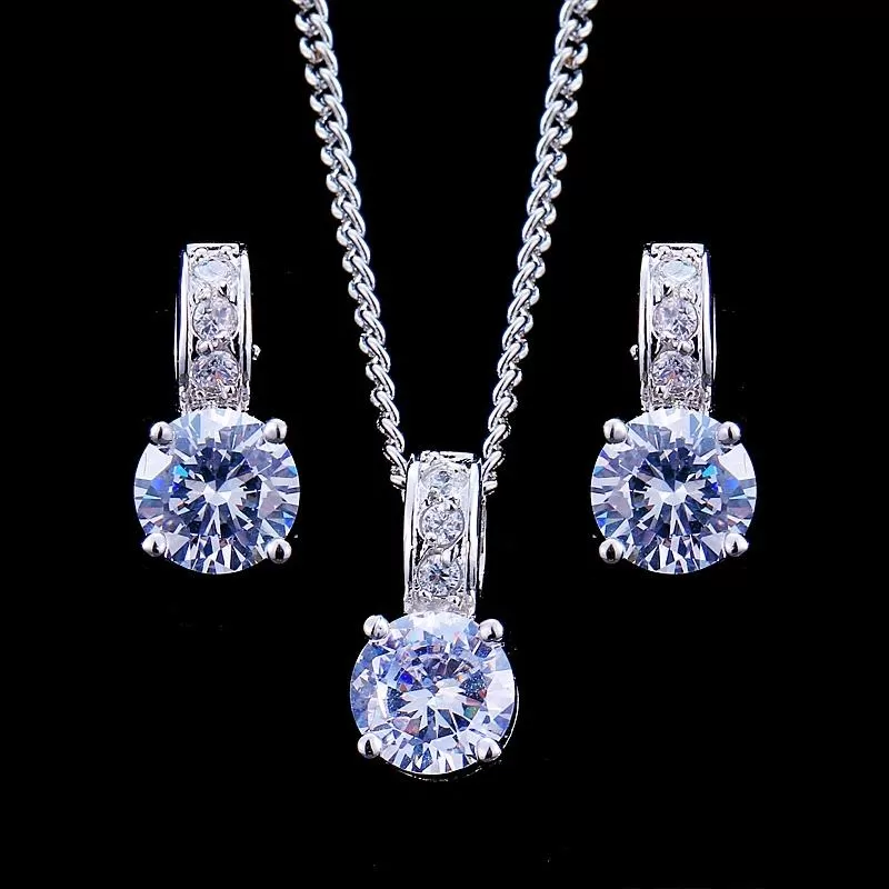 CZ Crystal Silver Necklace Earring Set