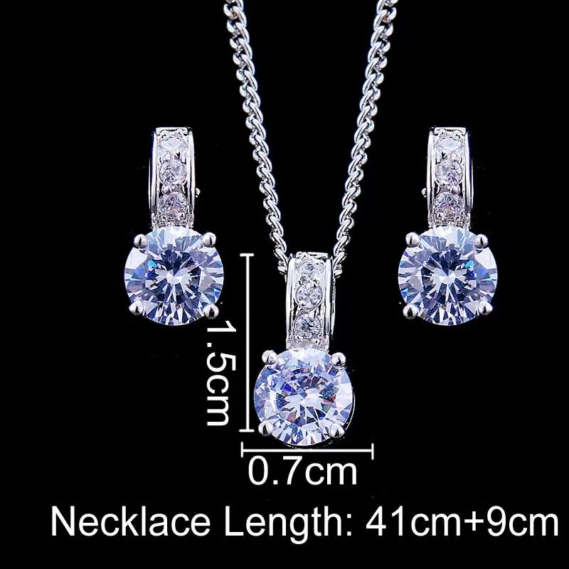 CZ Crystal Silver Necklace Earring Set