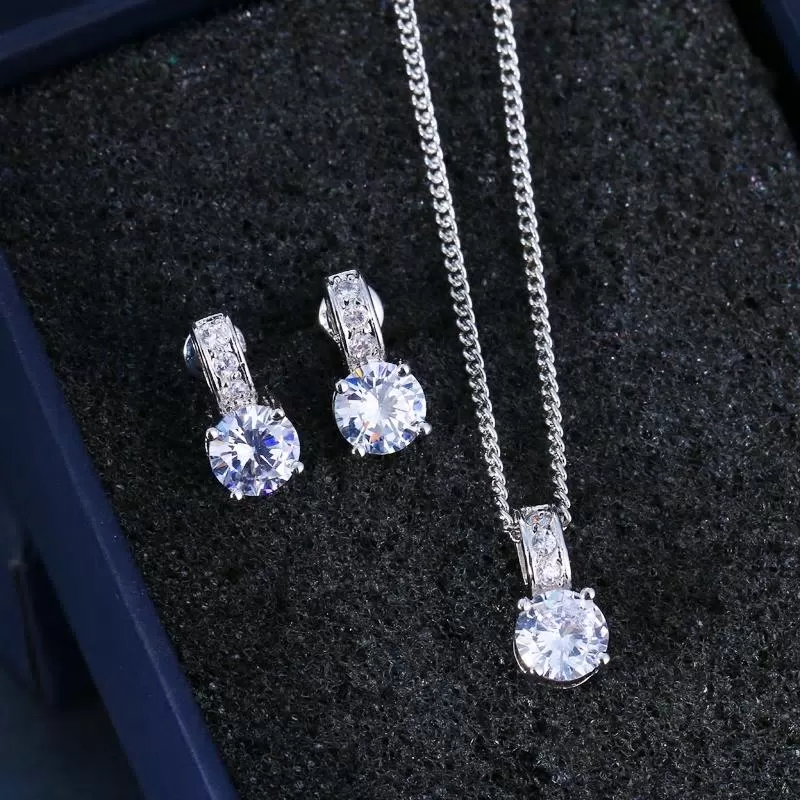 CZ Crystal Silver Necklace Earring Set