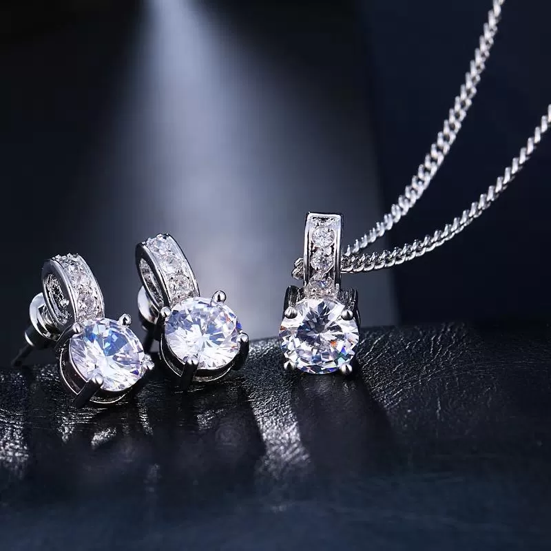 CZ Crystal Silver Necklace Earring Set