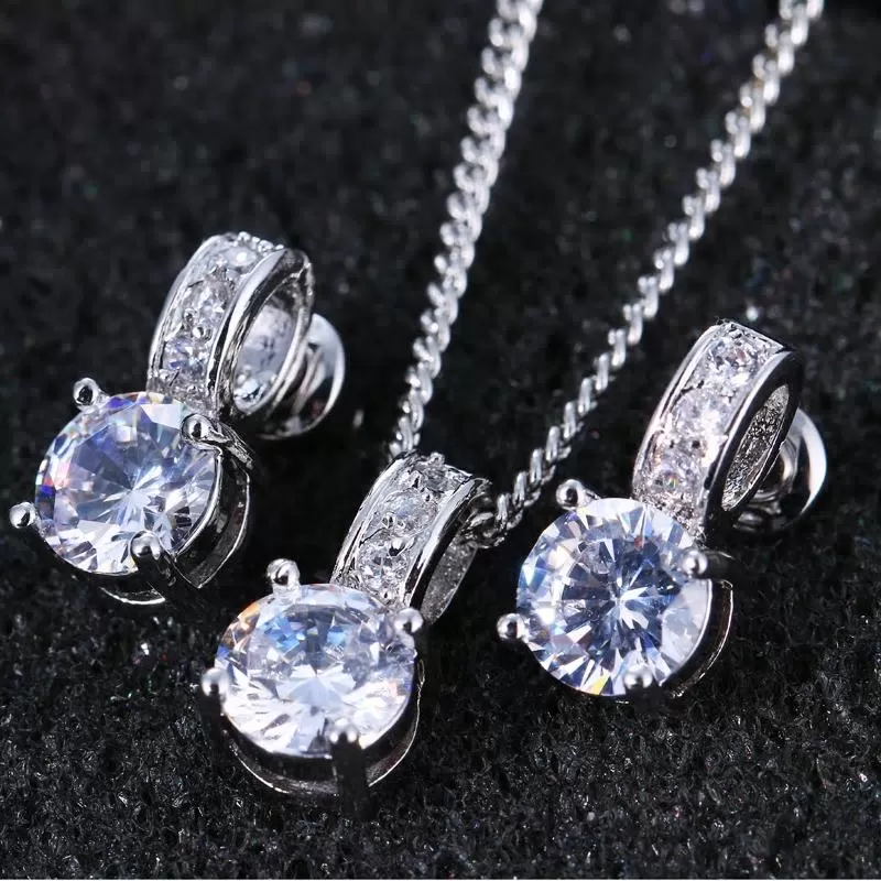 CZ Crystal Silver Necklace Earring Set