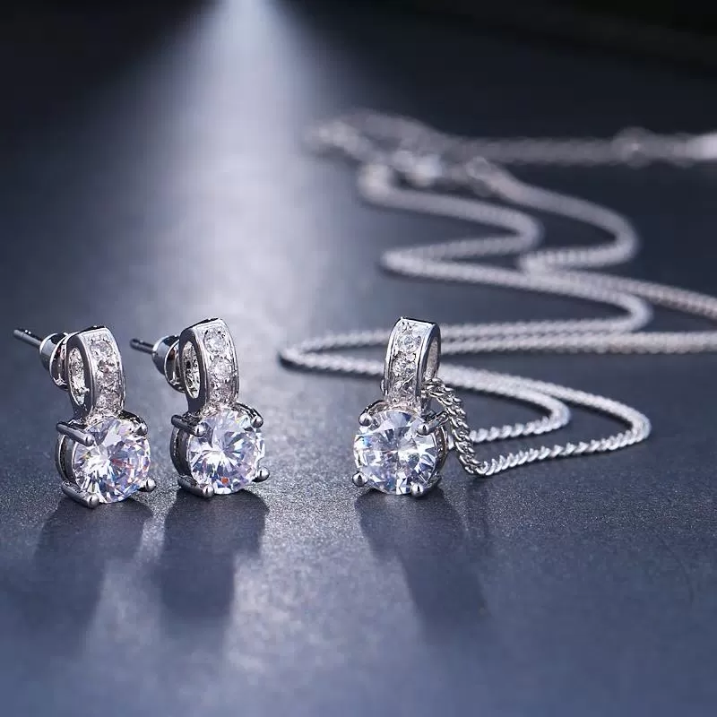 CZ Crystal Silver Necklace Earring Set