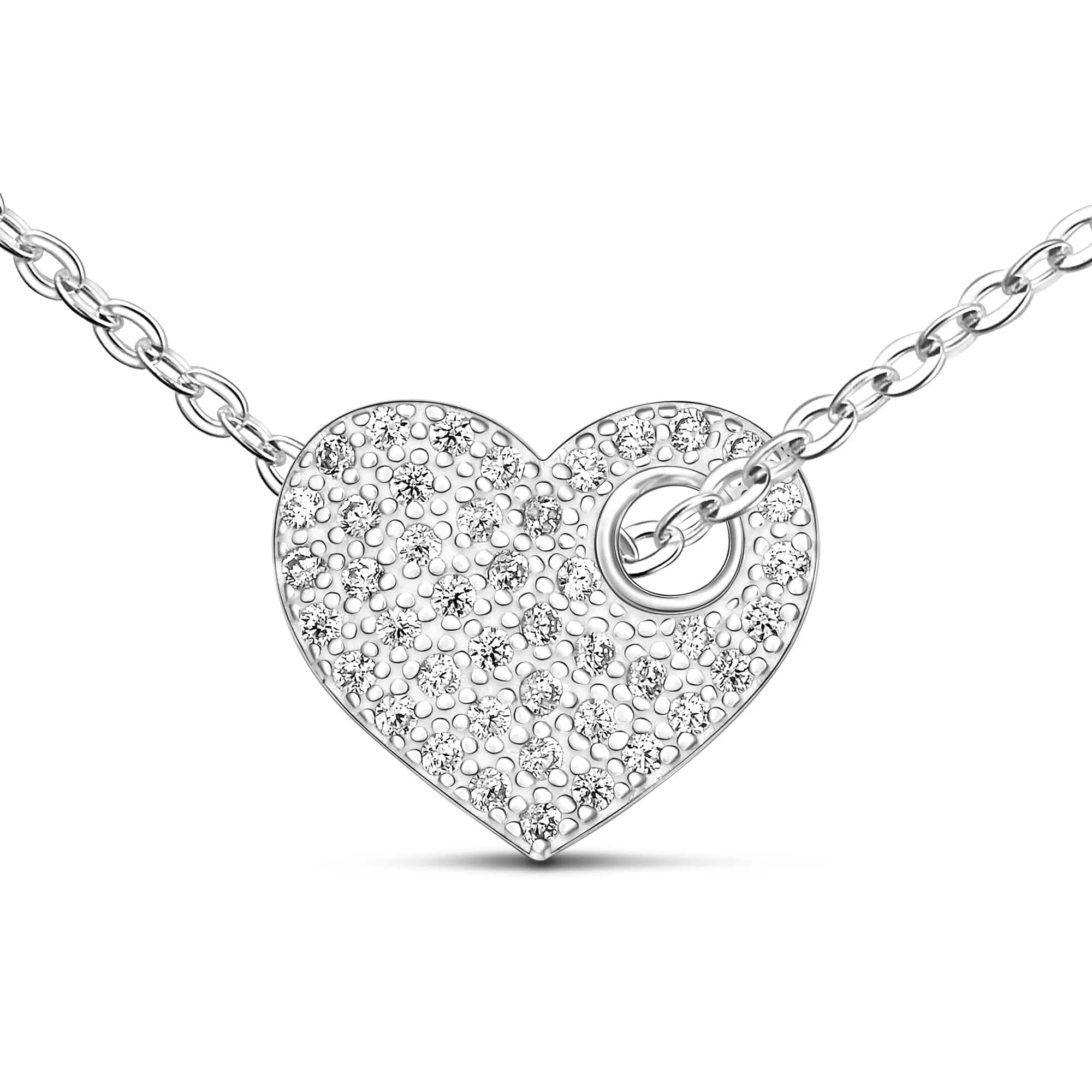 CZ Cut Out Heart Necklace Sterling Silver