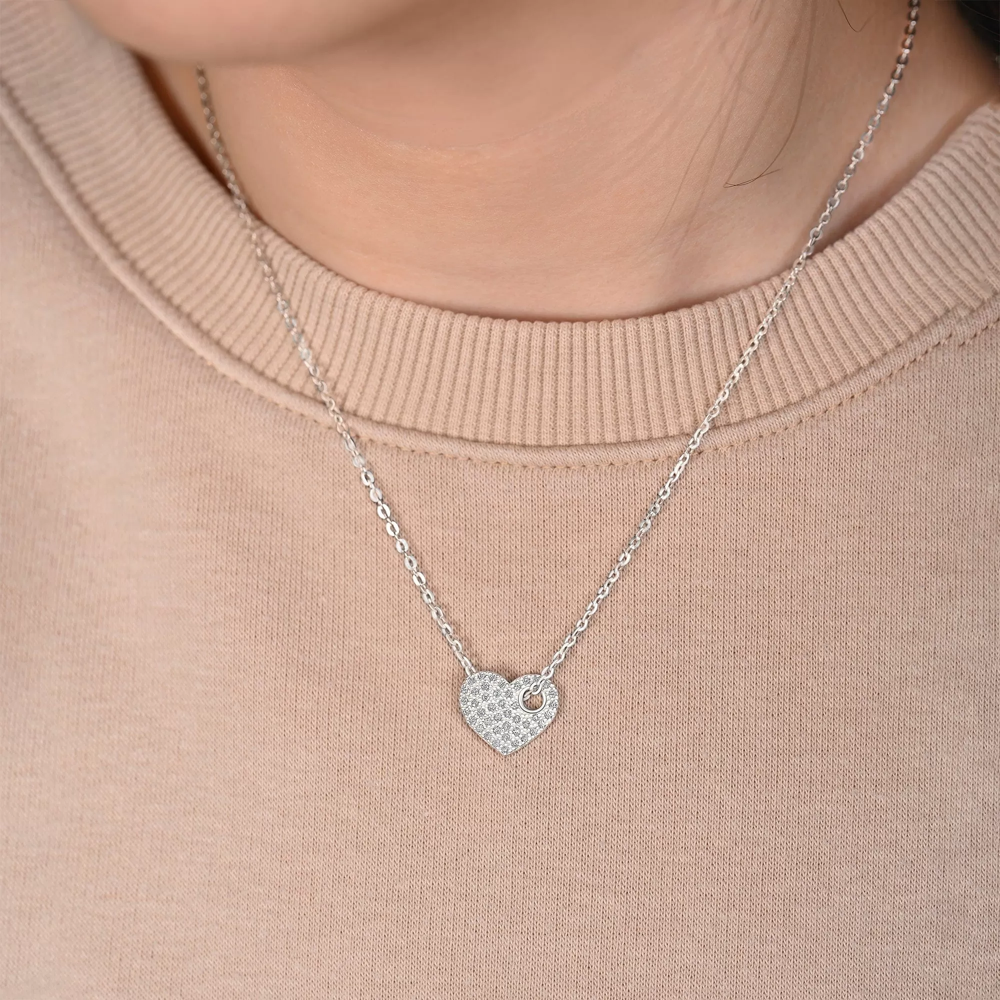 CZ Cut Out Heart Necklace Sterling Silver