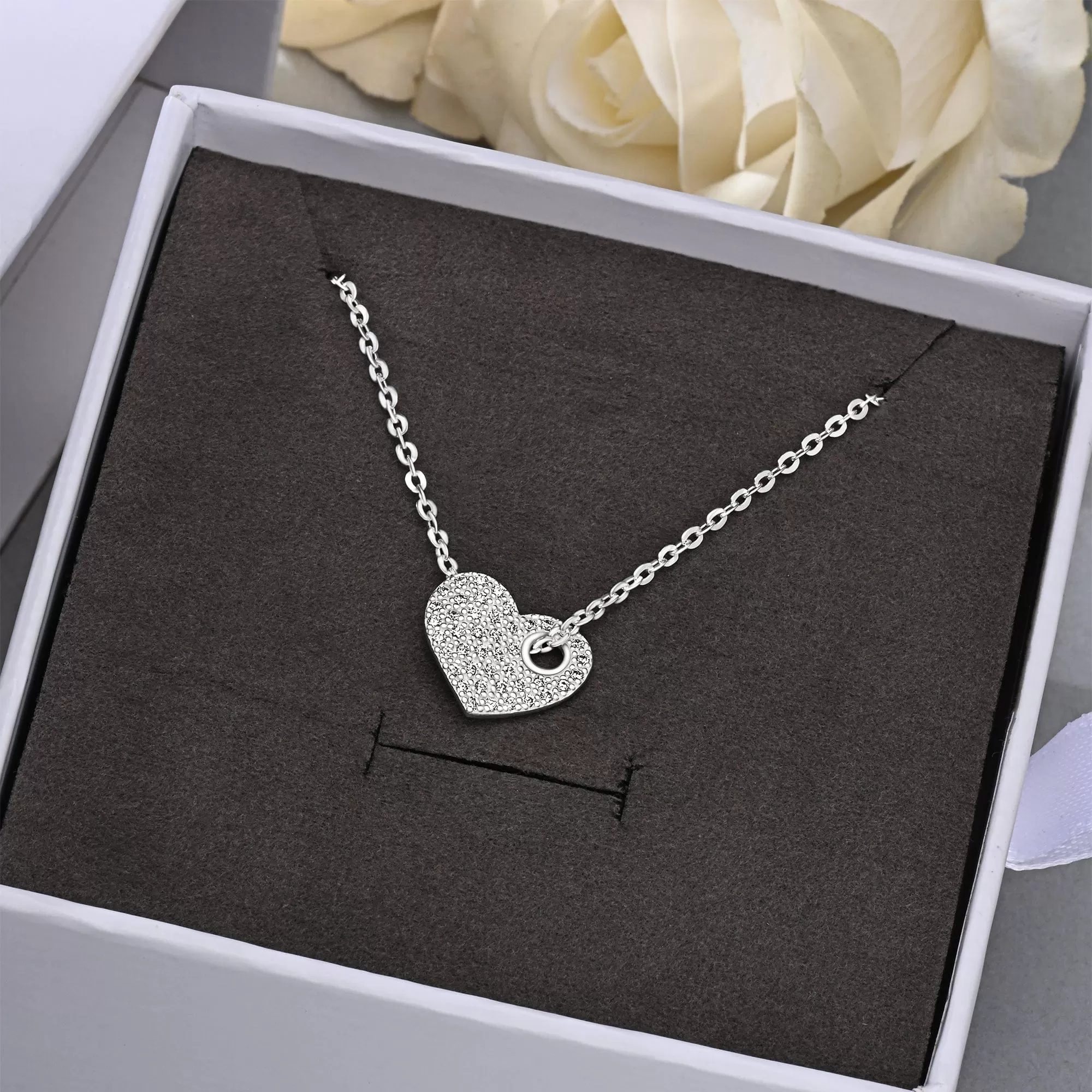 CZ Cut Out Heart Necklace Sterling Silver