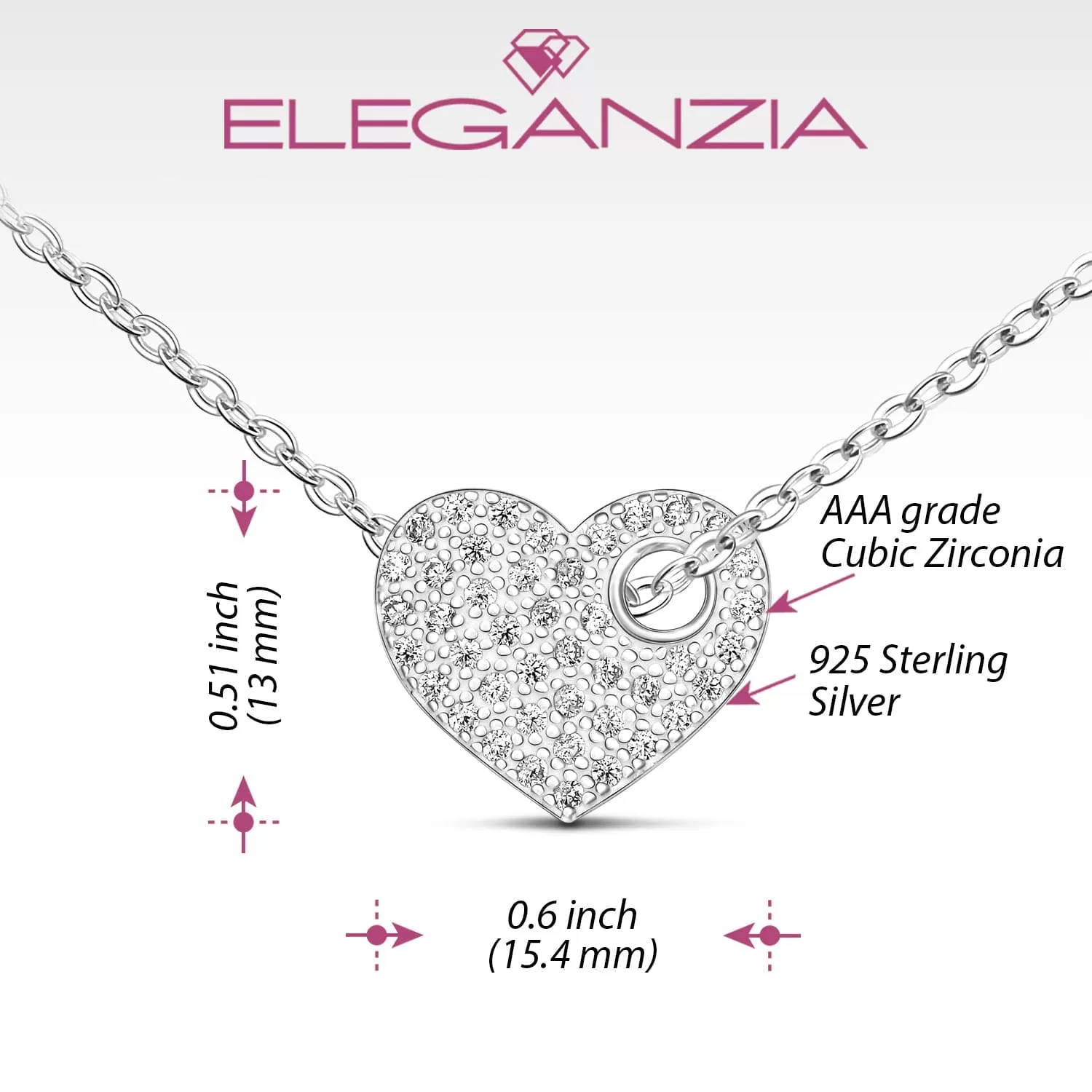 CZ Cut Out Heart Necklace Sterling Silver