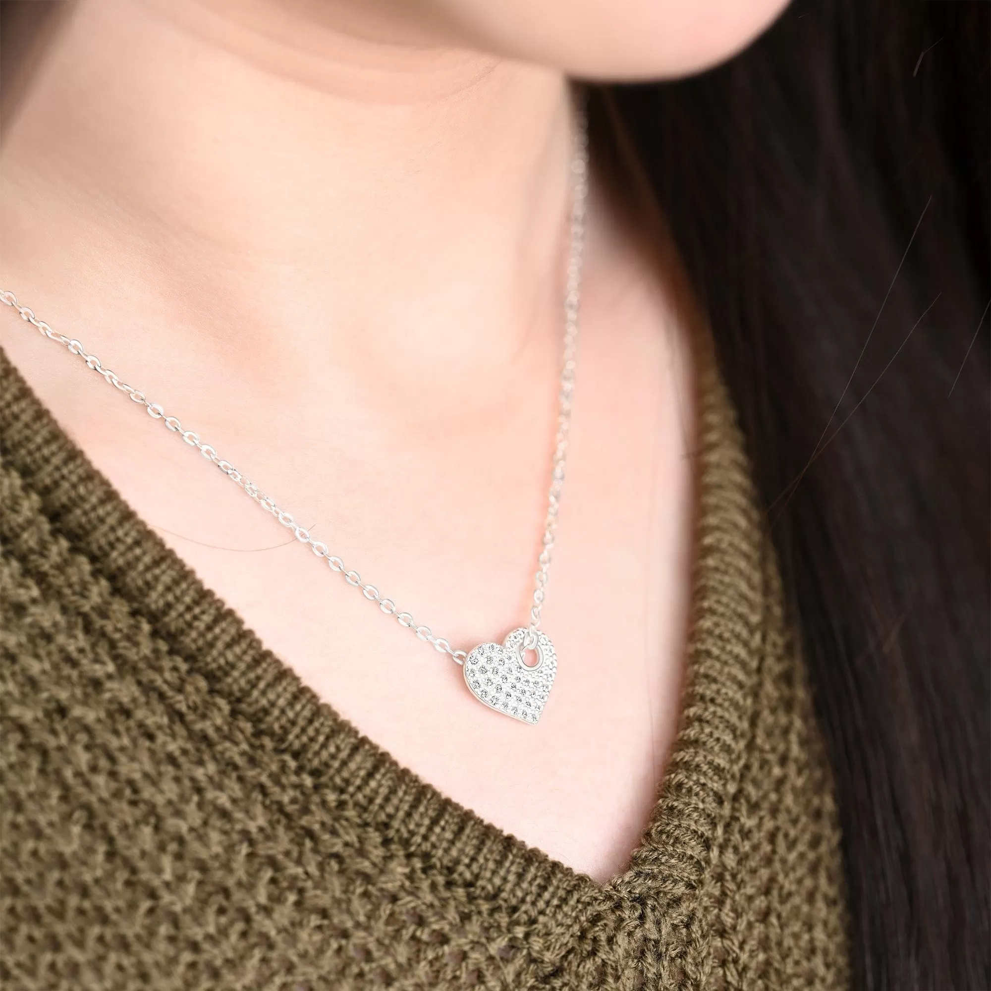 CZ Cut Out Heart Necklace Sterling Silver