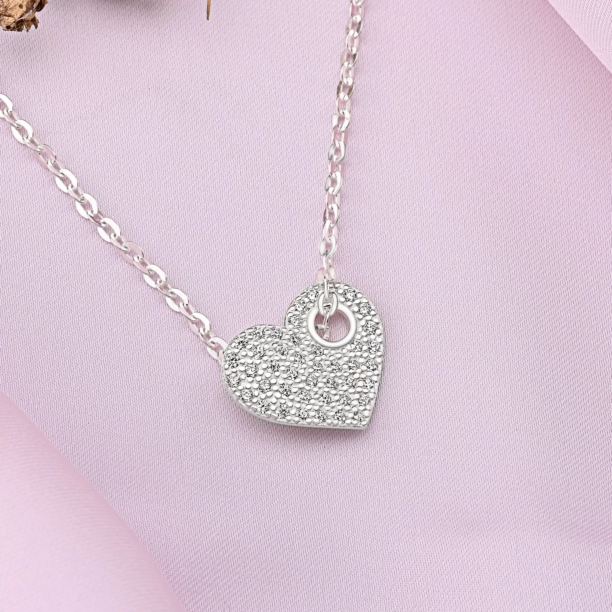 CZ Cut Out Heart Necklace Sterling Silver