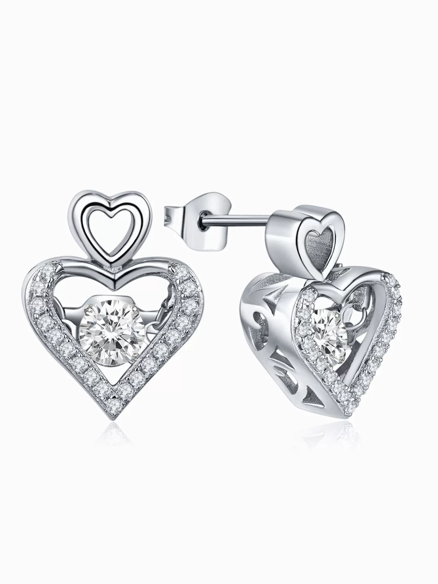 Dancing American Diamond Silver Heart Studs