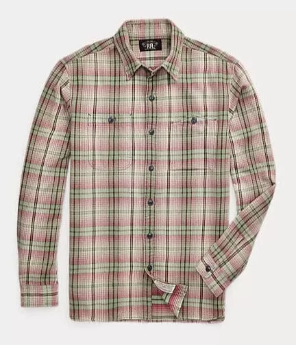 Double RL - Plaid Twill Workshirt - Sage/Pink