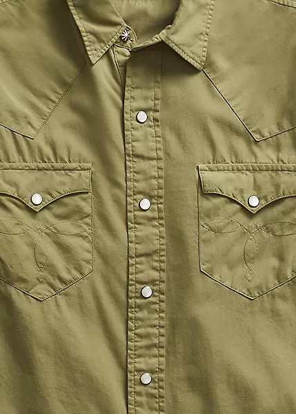 Double RL - Slim Fit Twill Western Shirt in Olive