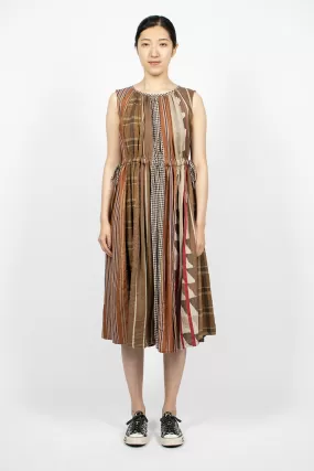 Drawstring Panel Dress Brown Stripe