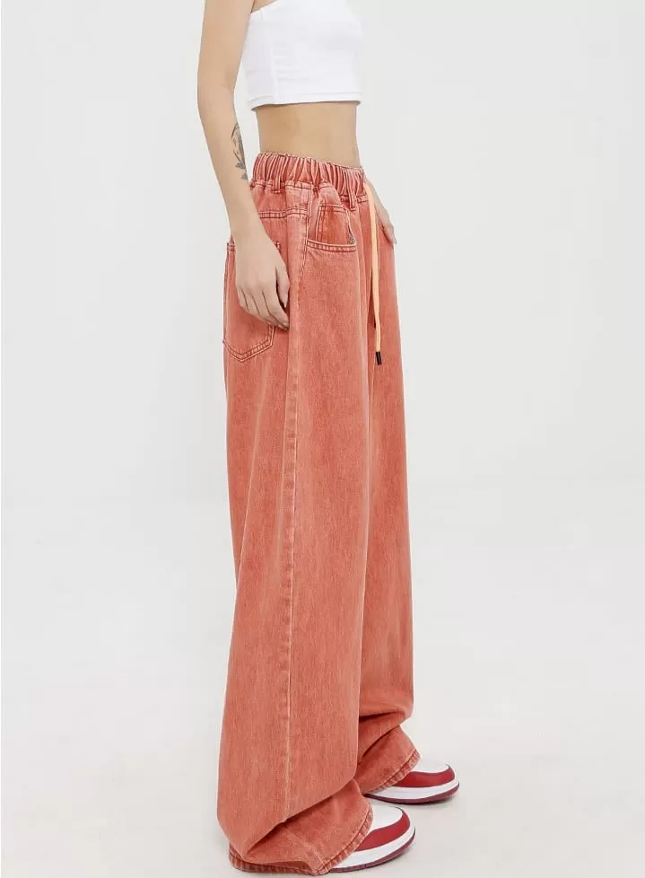 Elastic Waist Wide Leg Jeans