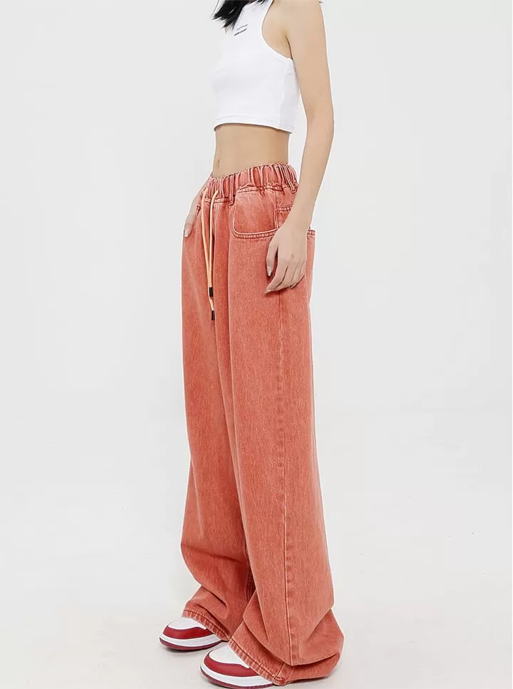 Elastic Waist Wide Leg Jeans