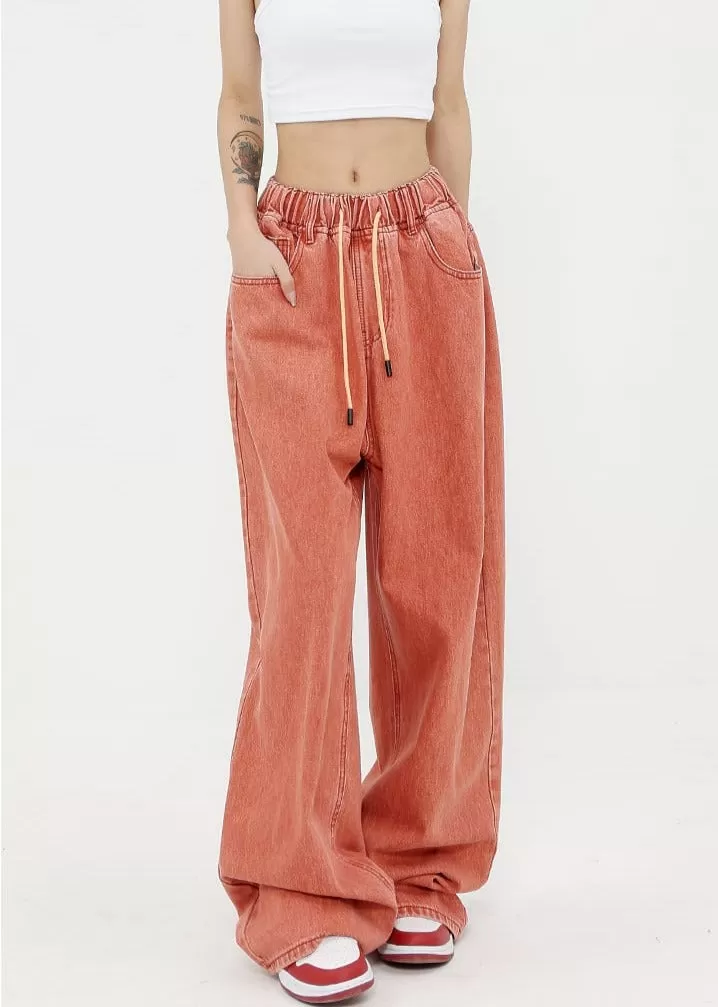 Elastic Waist Wide Leg Jeans